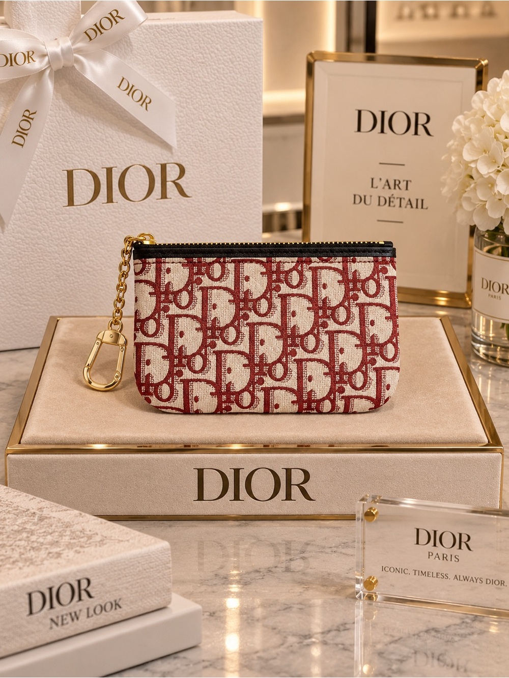 Small Red Monogram Canvas Zip Pouch - Designer Style